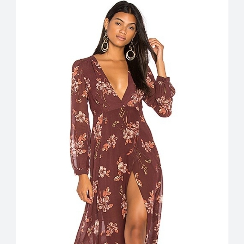 ASTR the Label Nikki Dress in Wine Multi FloralSize L